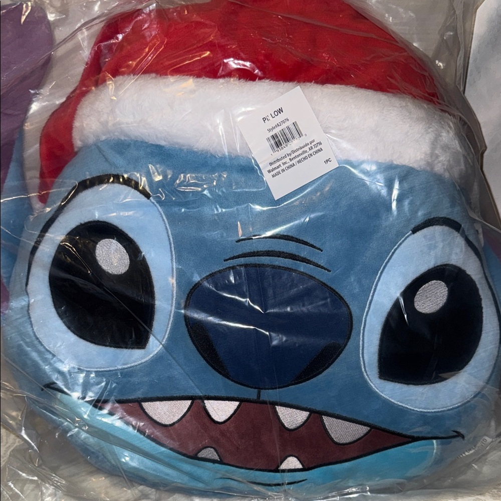Disney Blue and Red Holiday Santa Hat Stitch Pillow